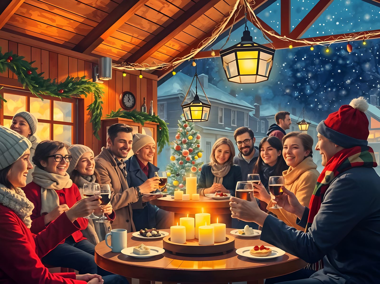 Joyful Winter Gathering in Festive Atmosphere