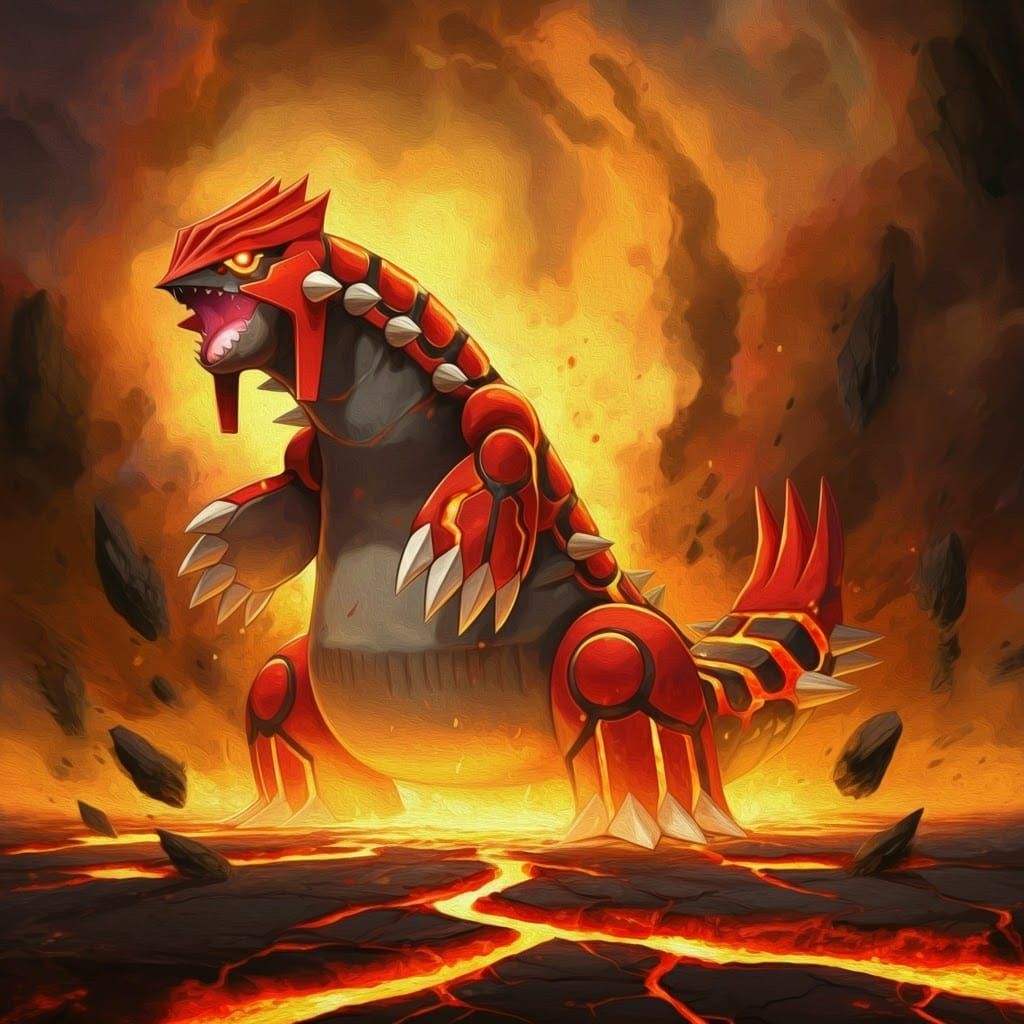 Groudon Unleashes Earth's Fury in Dramatic Oil Painting