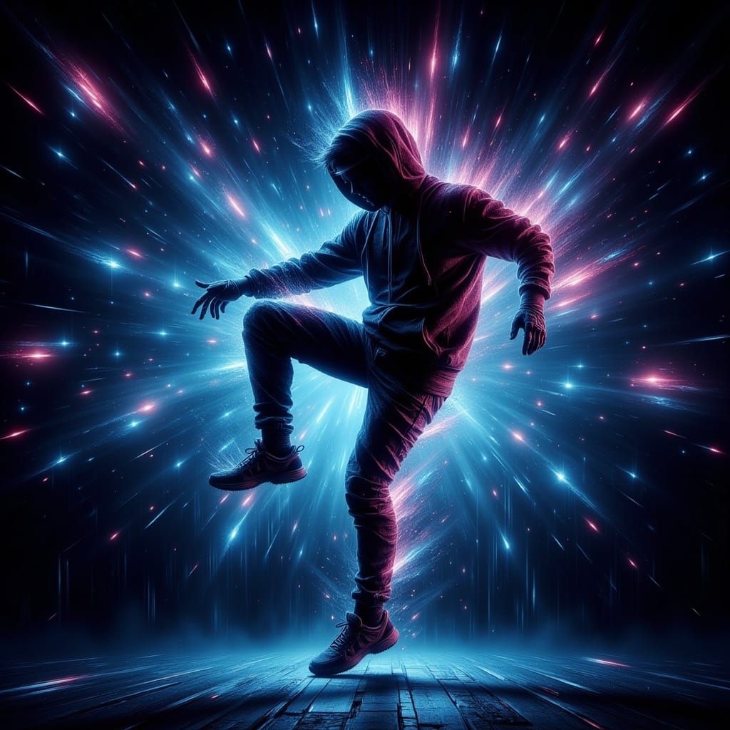 Cyberpunk Street Dancer in Neon Light Trails