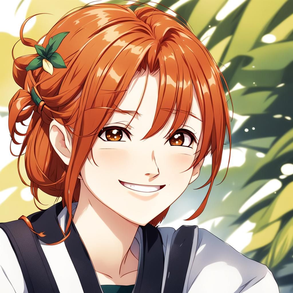 Smiling Ginger-Haired Girl in Anime Style
