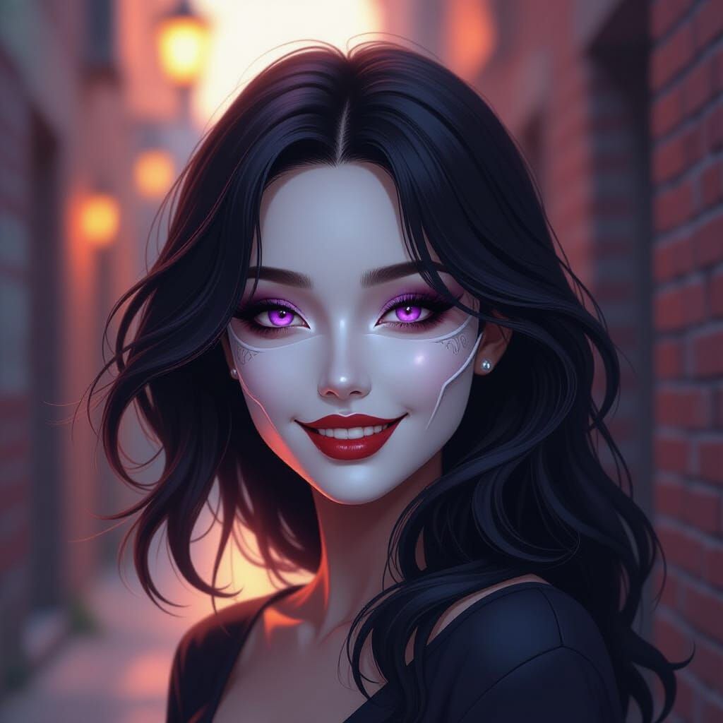 Sketch Portrait of Woman in Porcelain Mask with Violet Eyes