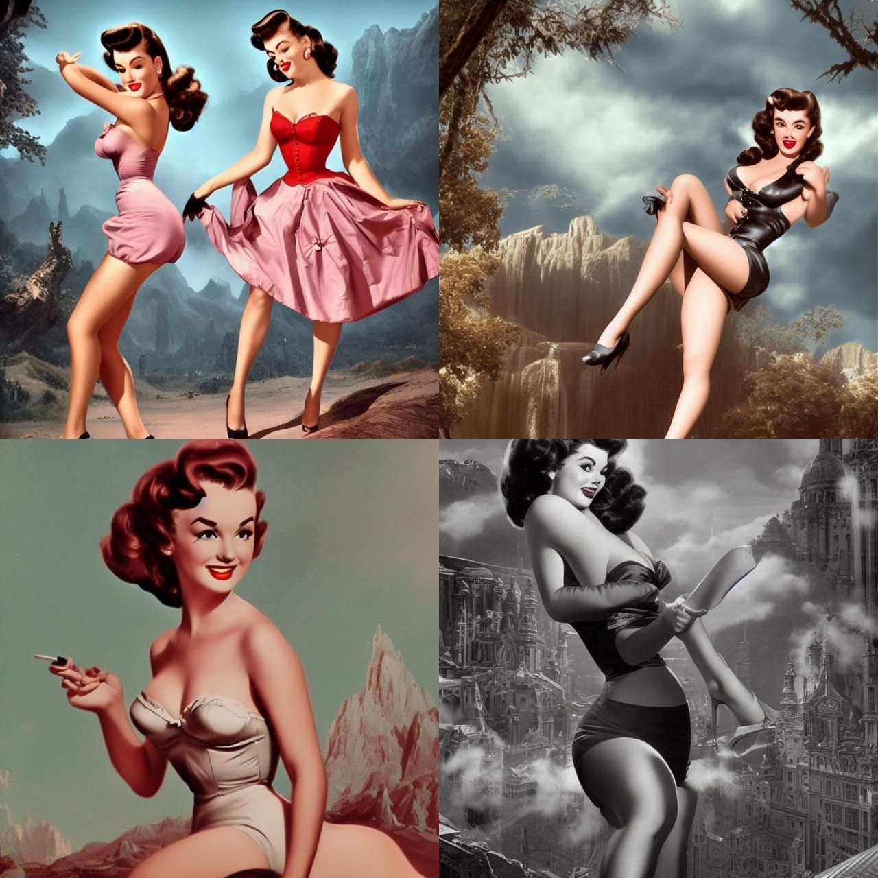 1950s Pin-Up Models in Digital Matte Painting