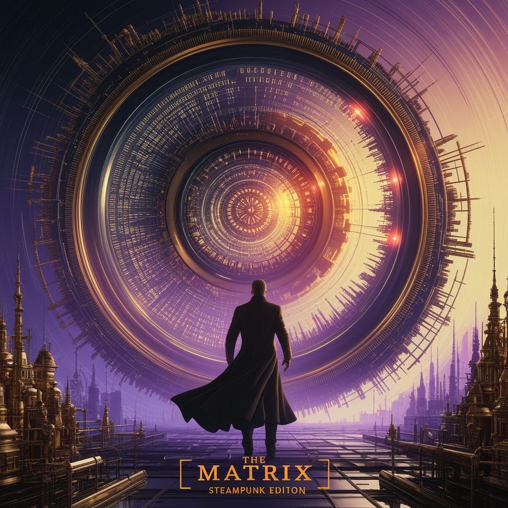 Steampunk Matrix Art with Clockwork Gears and Code