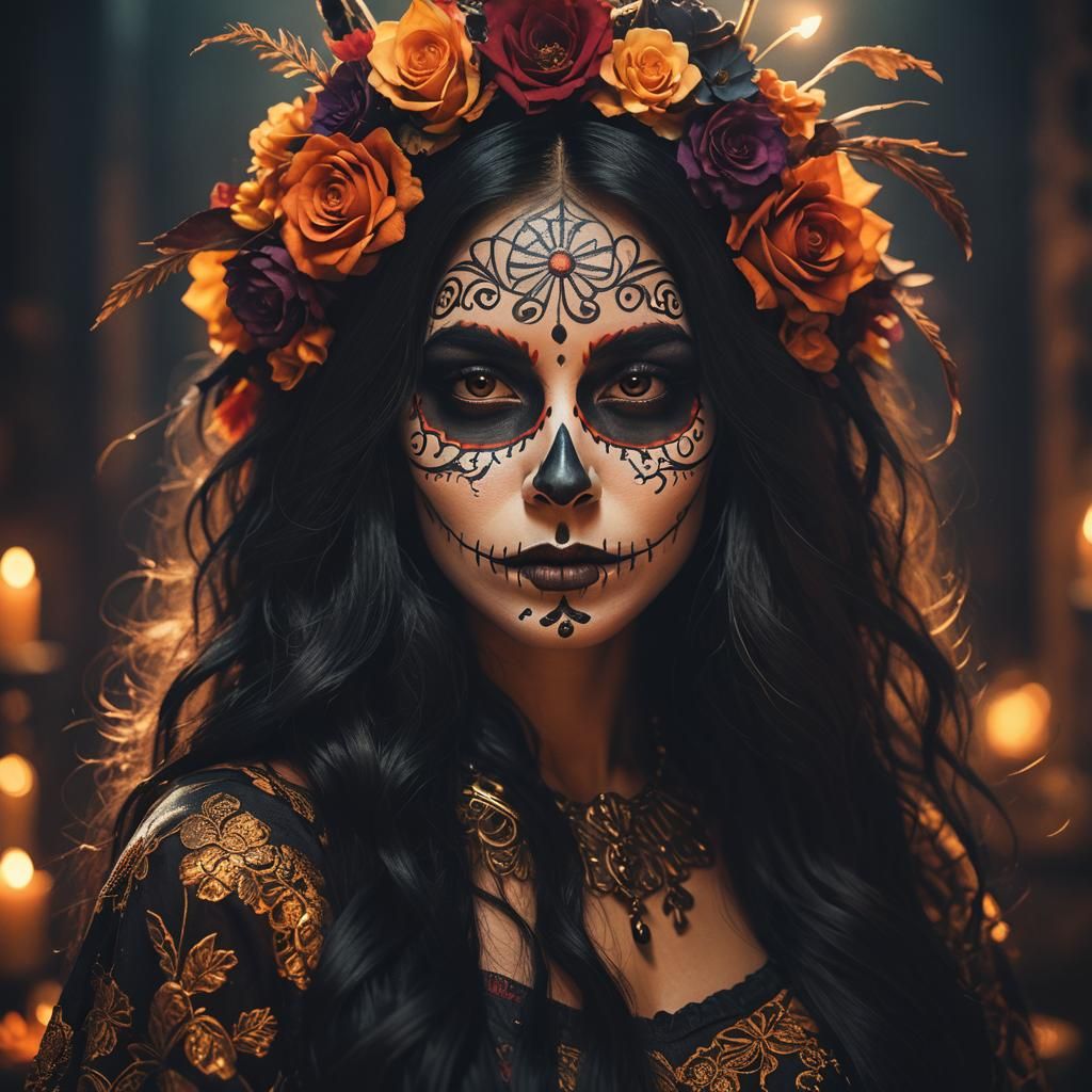 Beautiful Latina Catrina Portrait in Fantasy Style