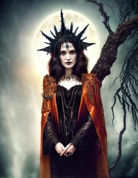 Gothic Raven Queen with Thorn Crown in Comics Ink Style