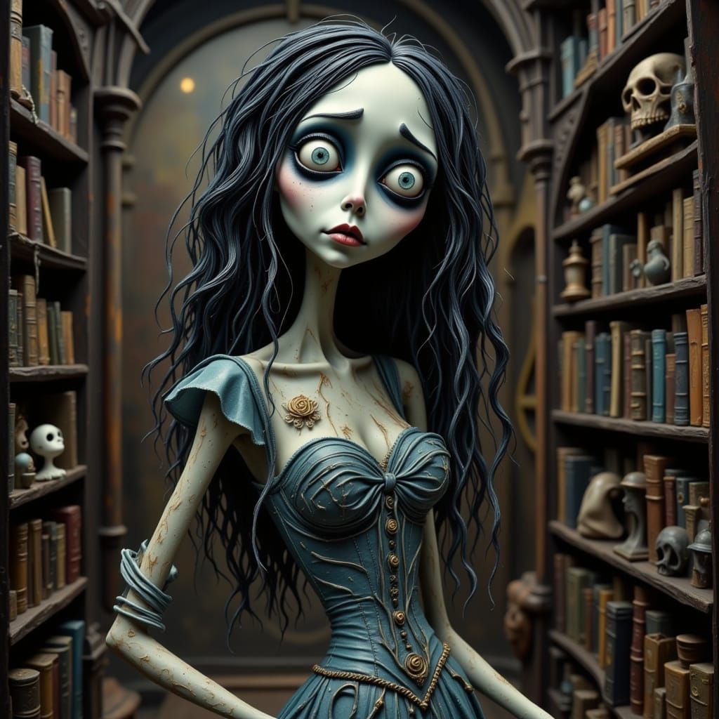 Eerie Zombie Bride in Burtonesque Claymation Style