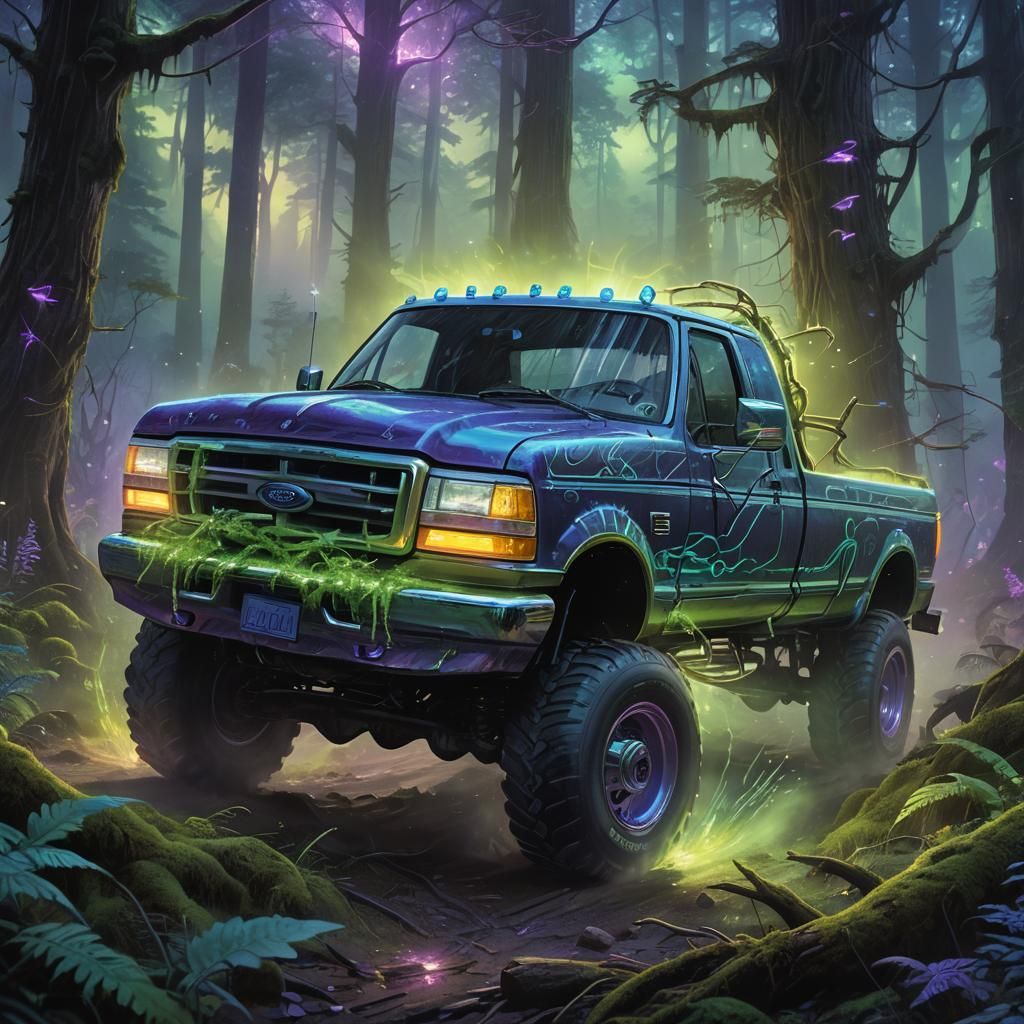 Ford F250 in Mystical Forest: Fantasy Concept Art