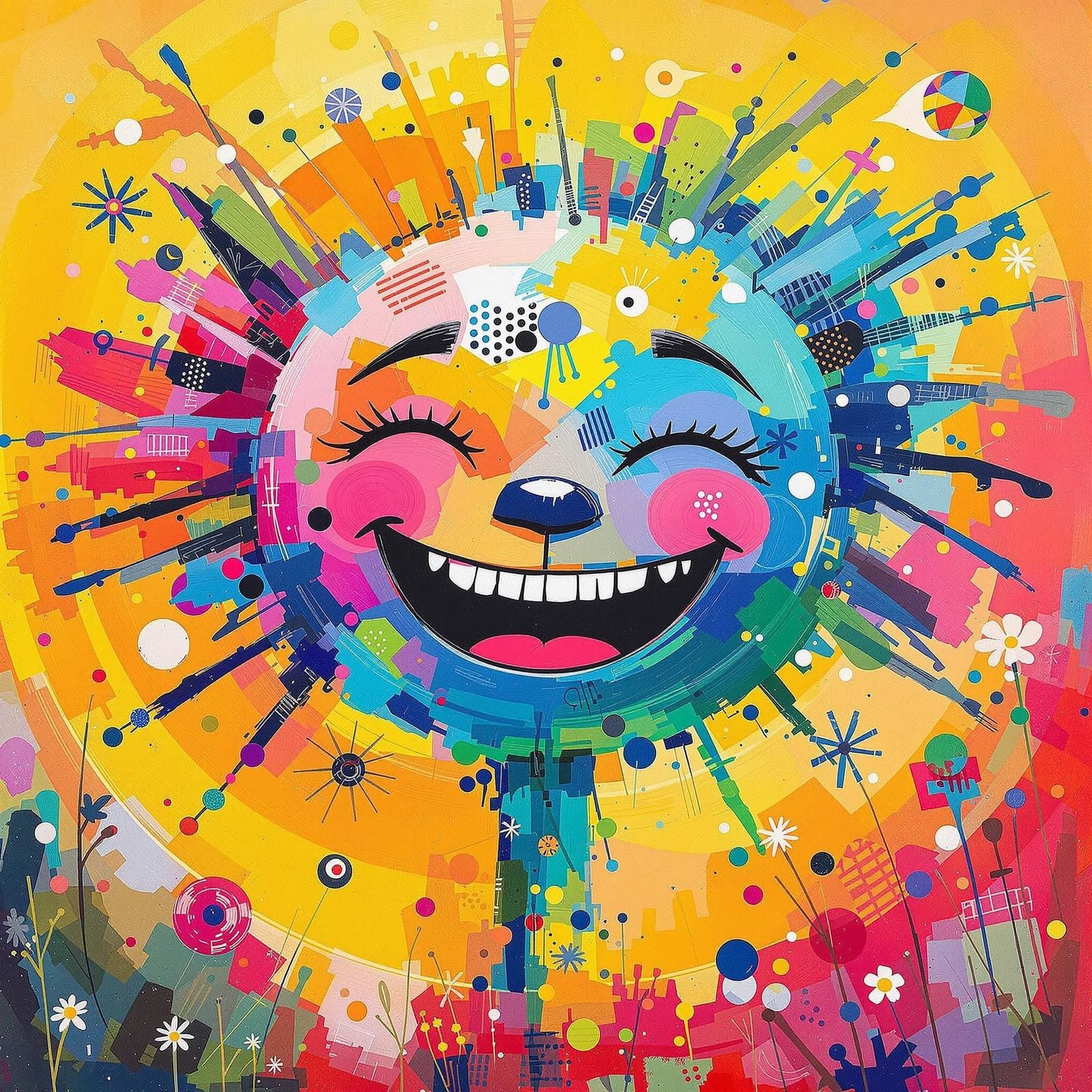 Vibrant Joyful Scene in Folk Art Style