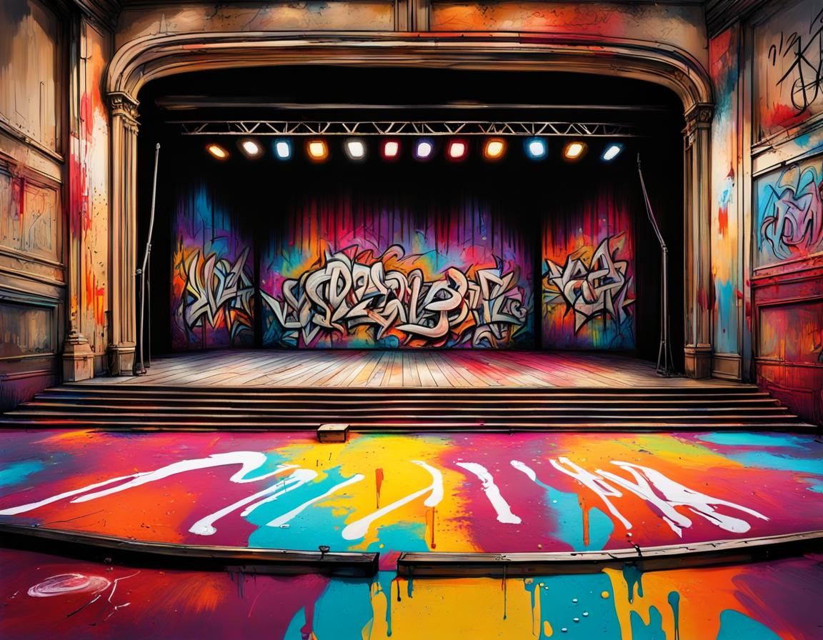 Vaudeville Stage in Graffiti and Splash Art Style