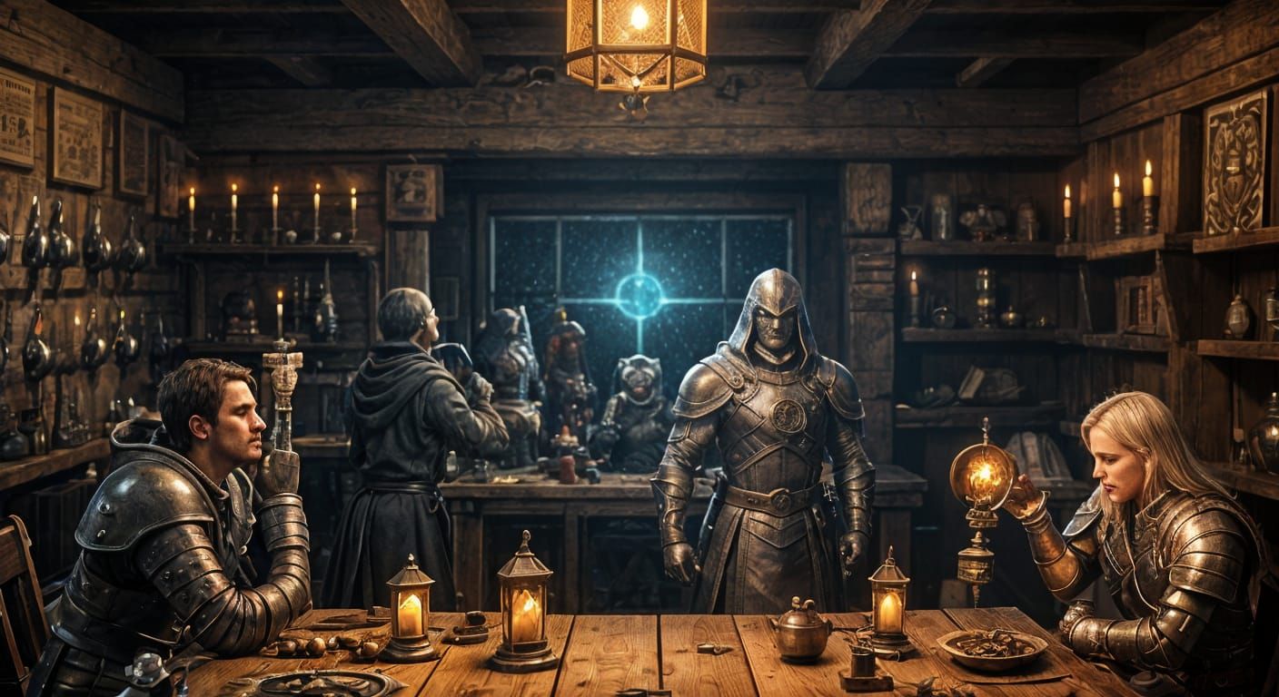 Cozy Pixelated Armory with Magical Orb and Flickering Torche...