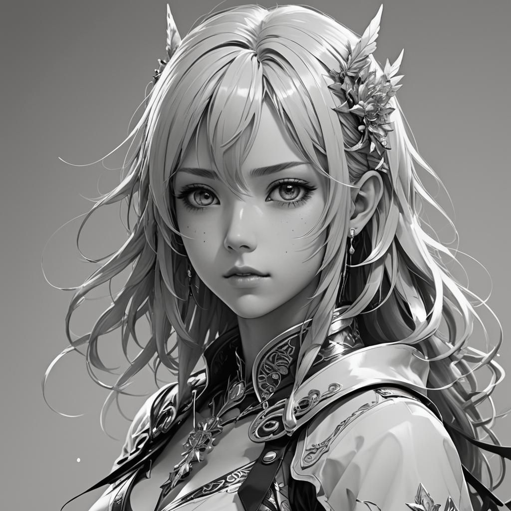 Detailed Anime Sketch in Black and White