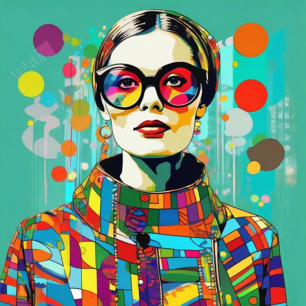 Pop Art Woman in 60s Style with Psychedelic Graffiti
