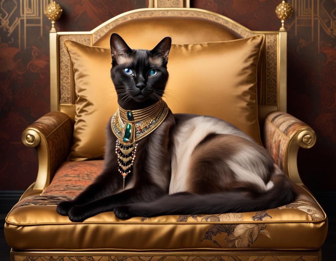 Siamese Cat Smoking in Art Deco Style