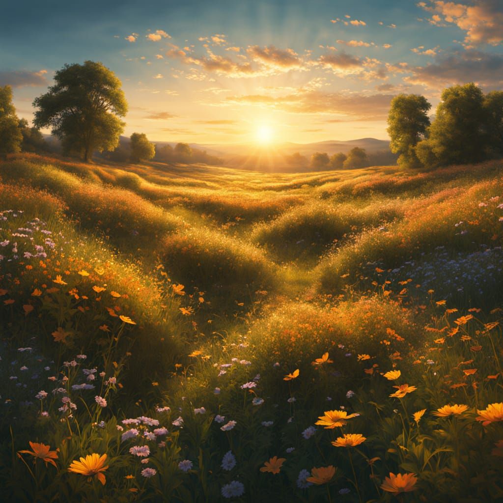 Epic Wildflower Meadow in Vibrant Oil Painting Style