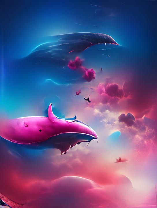 Pink Whale's Fantasy Flight in a Dreamy Sky