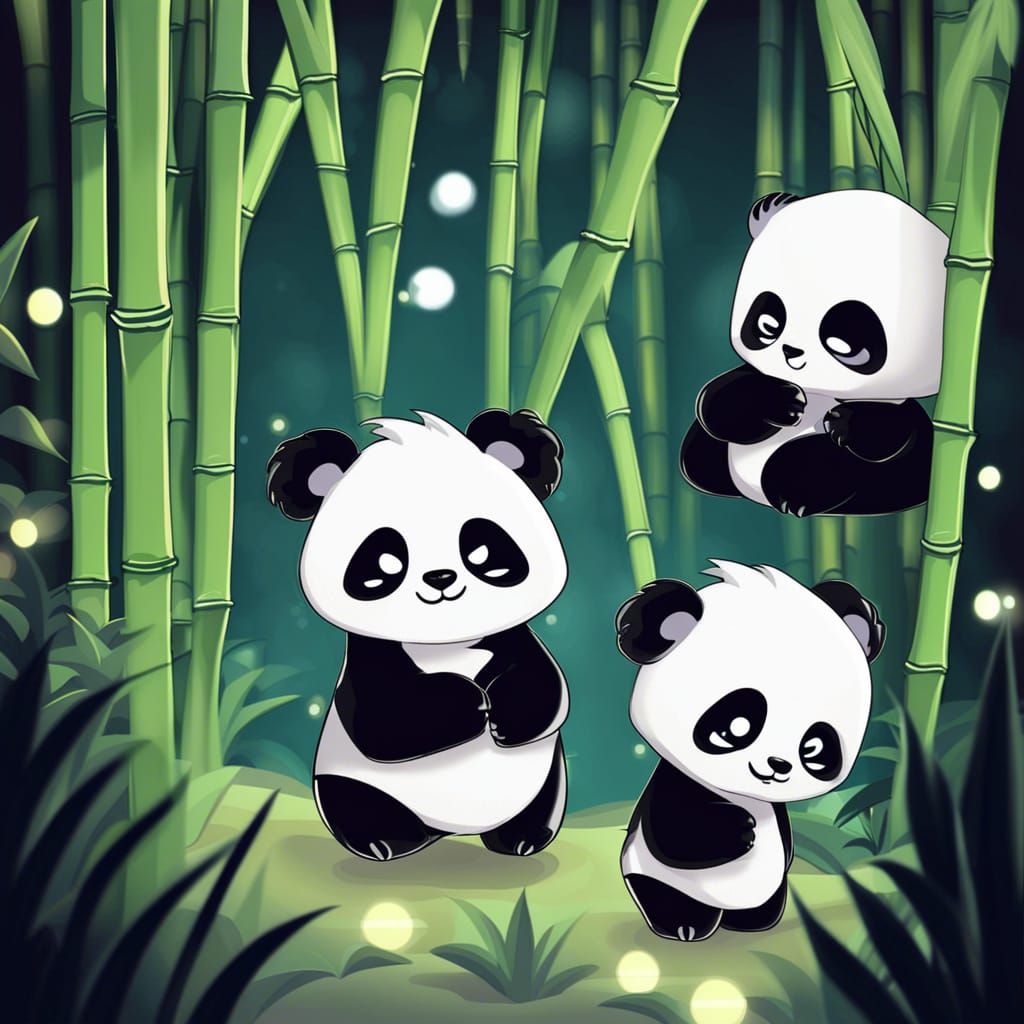 Chibi Ghost Panda in Moonlit Bamboo Forest