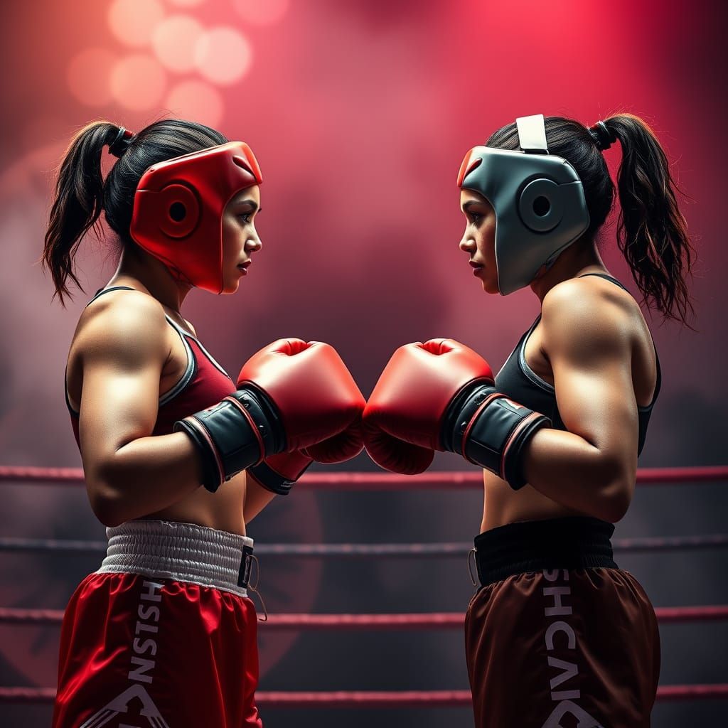 Female Boxers Ready for Battle in Vibrant Boxing Arena
