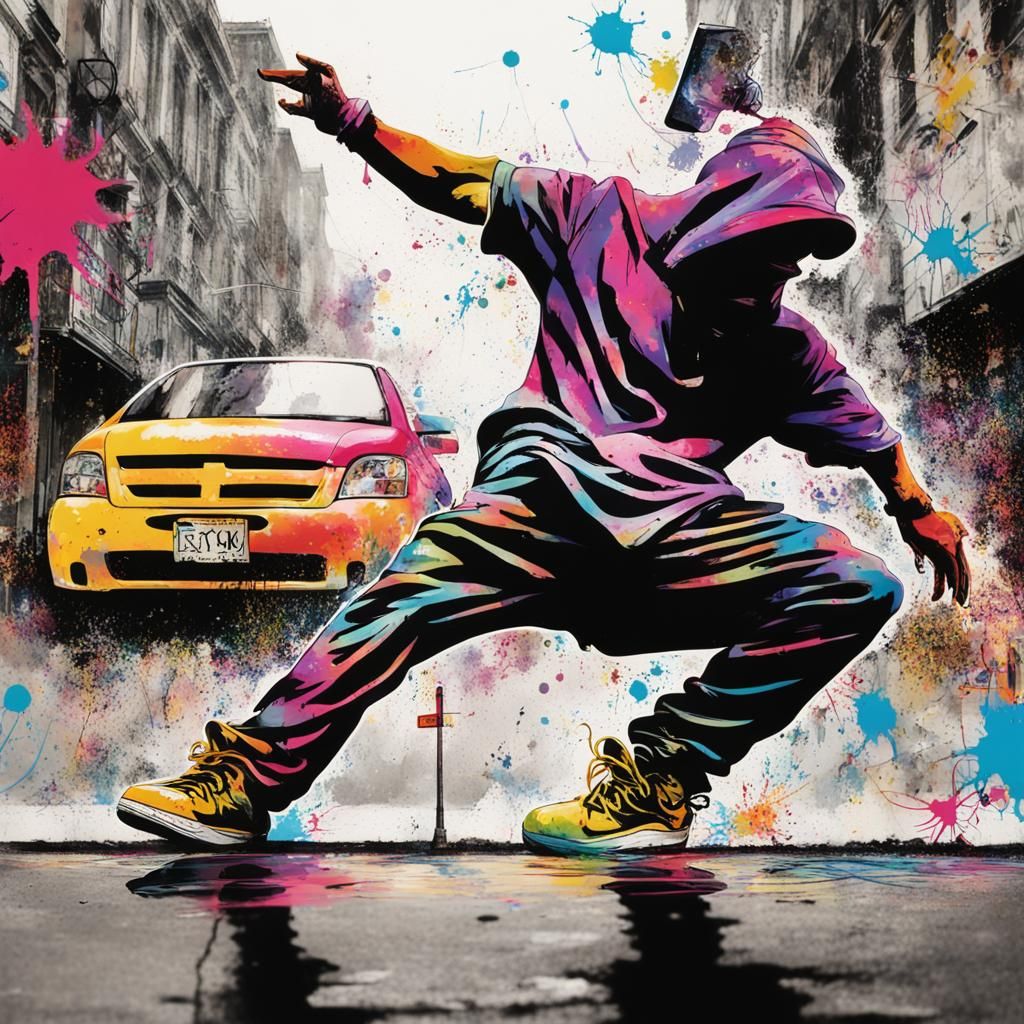Dynamic Ink Splatter Art of Hip Hop Scene