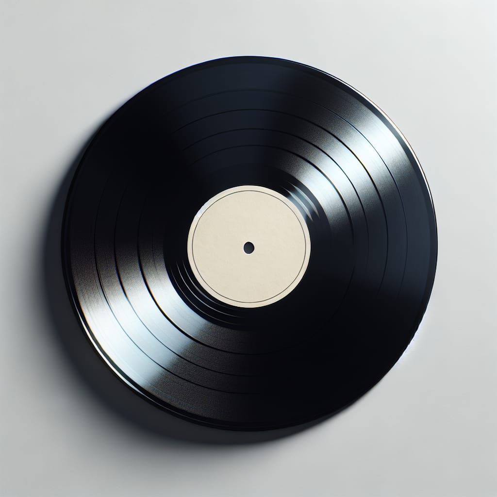 Shiny Black Vinyl Record in Overhead Perspective