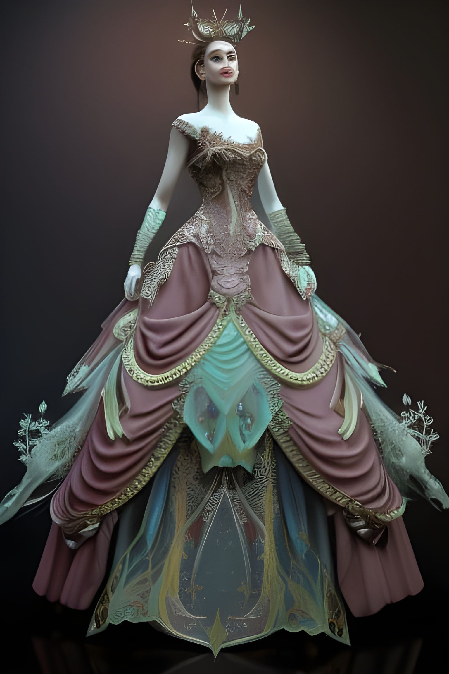 Intricate Fantasy Gown in Hyperrealistic Digital Art