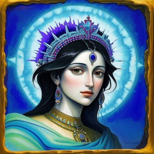 Divine Princess-Goddess in Glitch Art Tempera