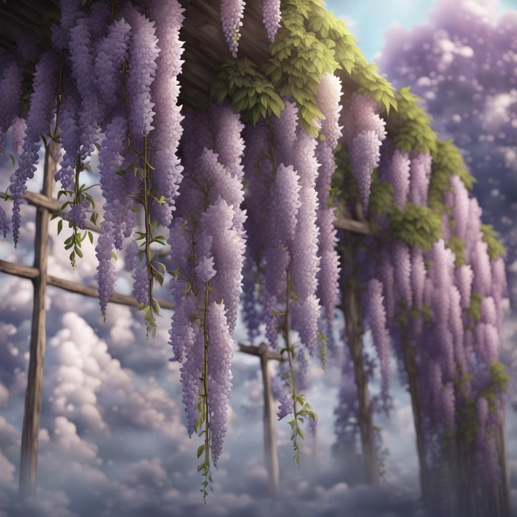 Wisteria Branch in Anime Style Digital Art