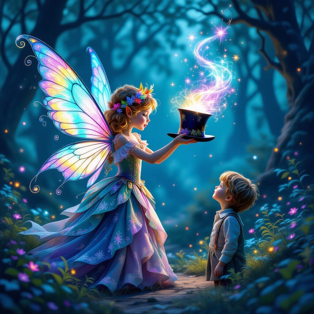 Fairy Girl Casts Shimmering Spell in Enchanted Forest