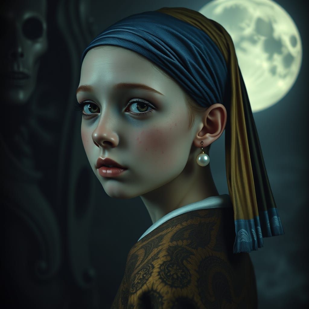 Girl with Pearl Earring in Gothic Horror Style