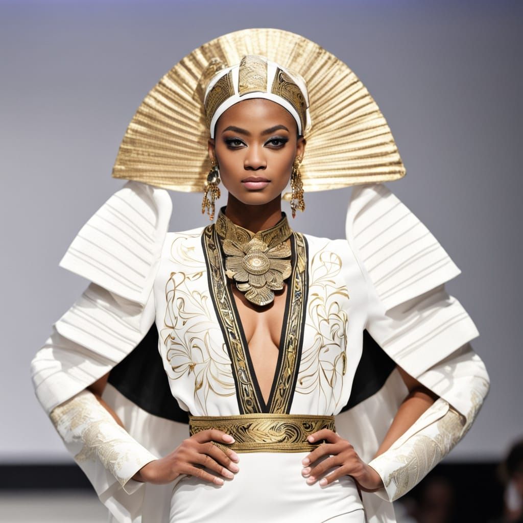 Elegant Black Egyptian Beauty Strolls the Runway in Gold Kim...
