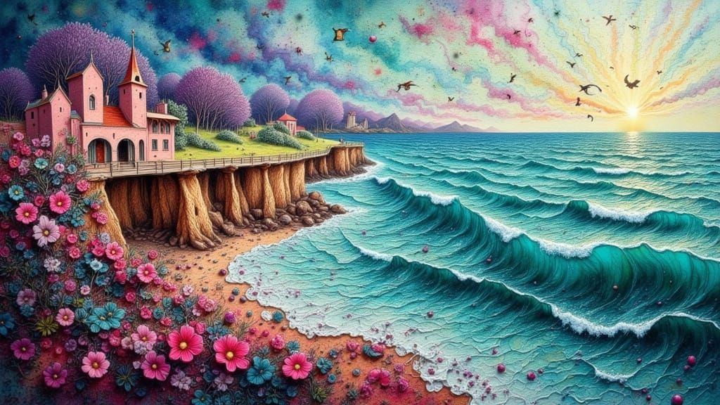 Stunning Impasto Ocean Painting with Flowing Script