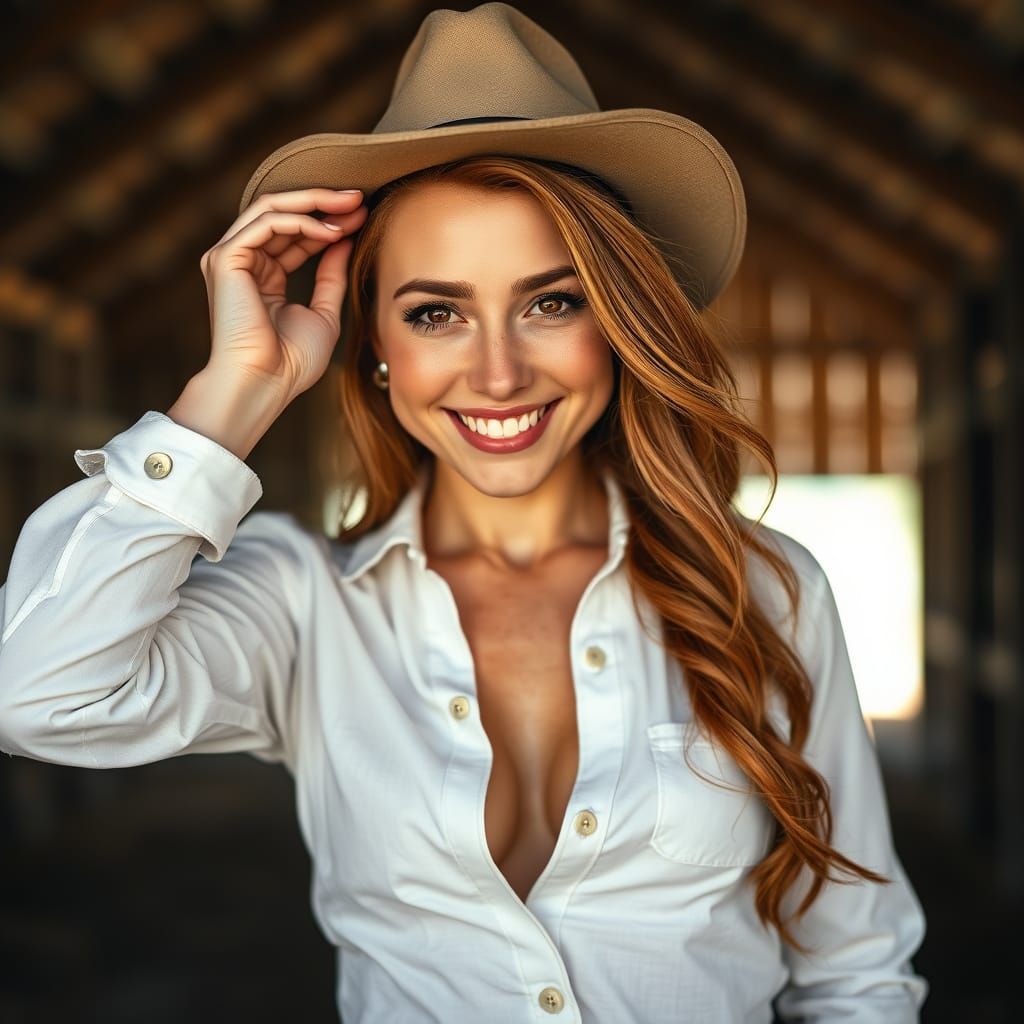 Rustic Farmgirl in Stetson Hat