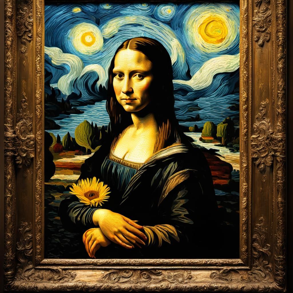 The Mona Lisa in the style of van Gogh.