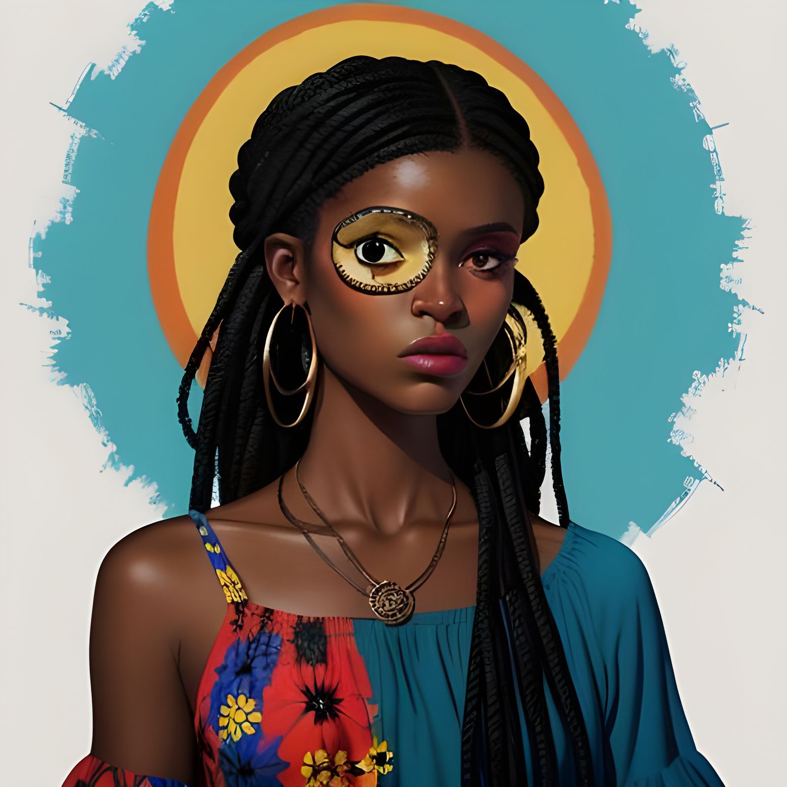 Caribbean Woman with Eye Patch in Airbrush Style