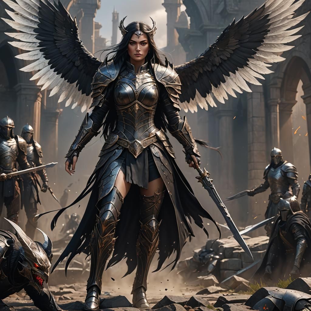 Aasimar Warrior with Dark Wings: Fantasy Art