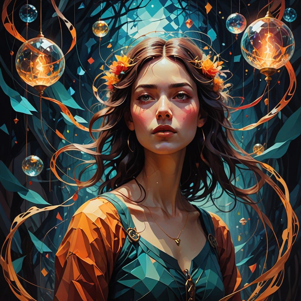 Dreamy Woman in Vibrant Low-Poly Art