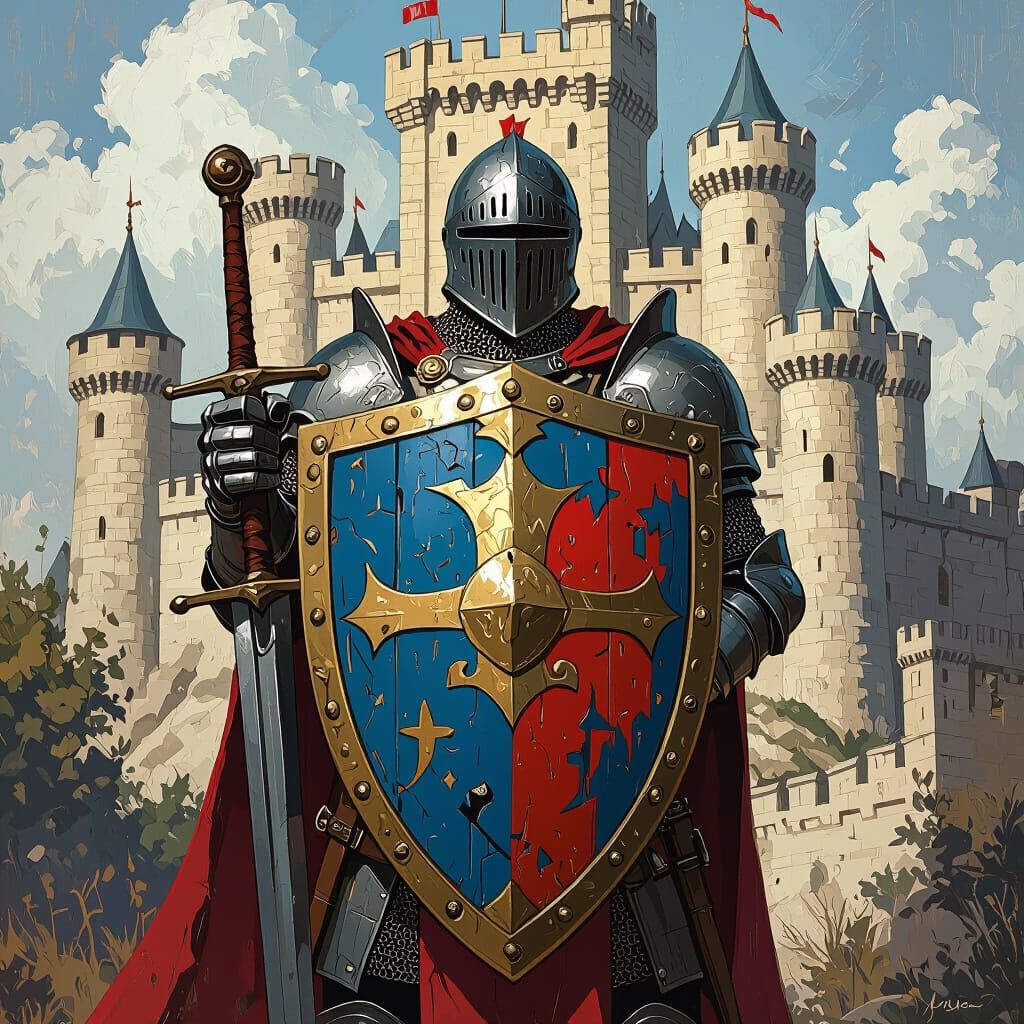 Young Knight Wyllie with Royal Shield