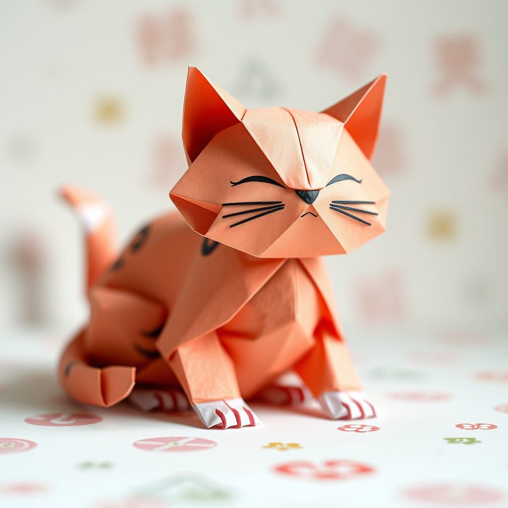 Delicate Origami Cat Papercraft in Playful Style