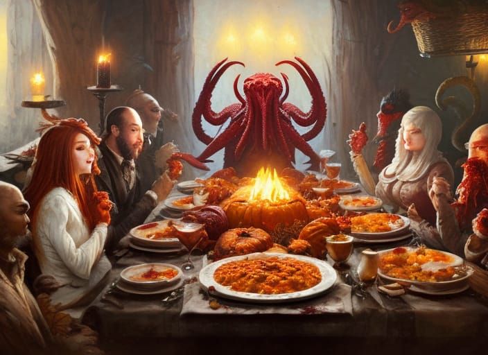 Cthulhu Attends a Thanksgiving Feast: Fantasy Art