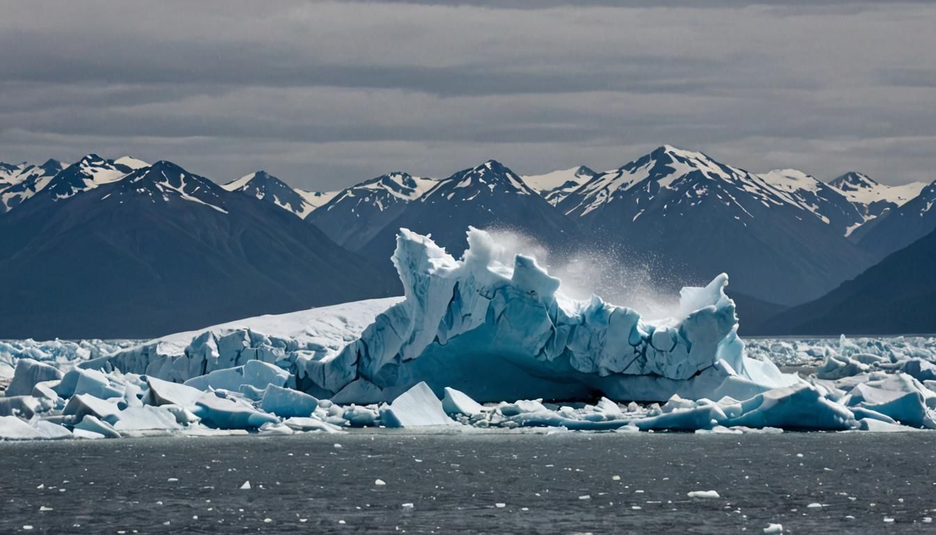 Alaskan Iceberg Calving into the Ocean