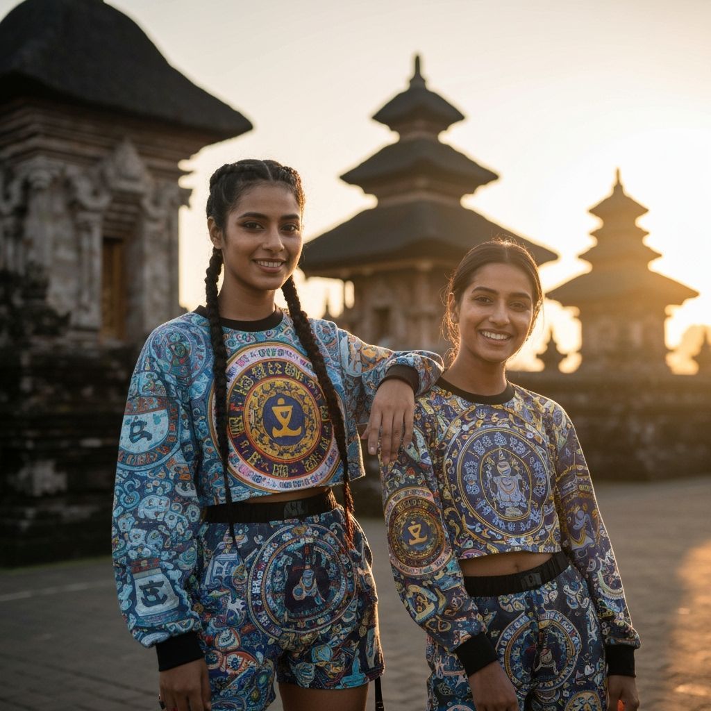 Futuristic Streetwear Fashion at Indonesian Temple Sunrise