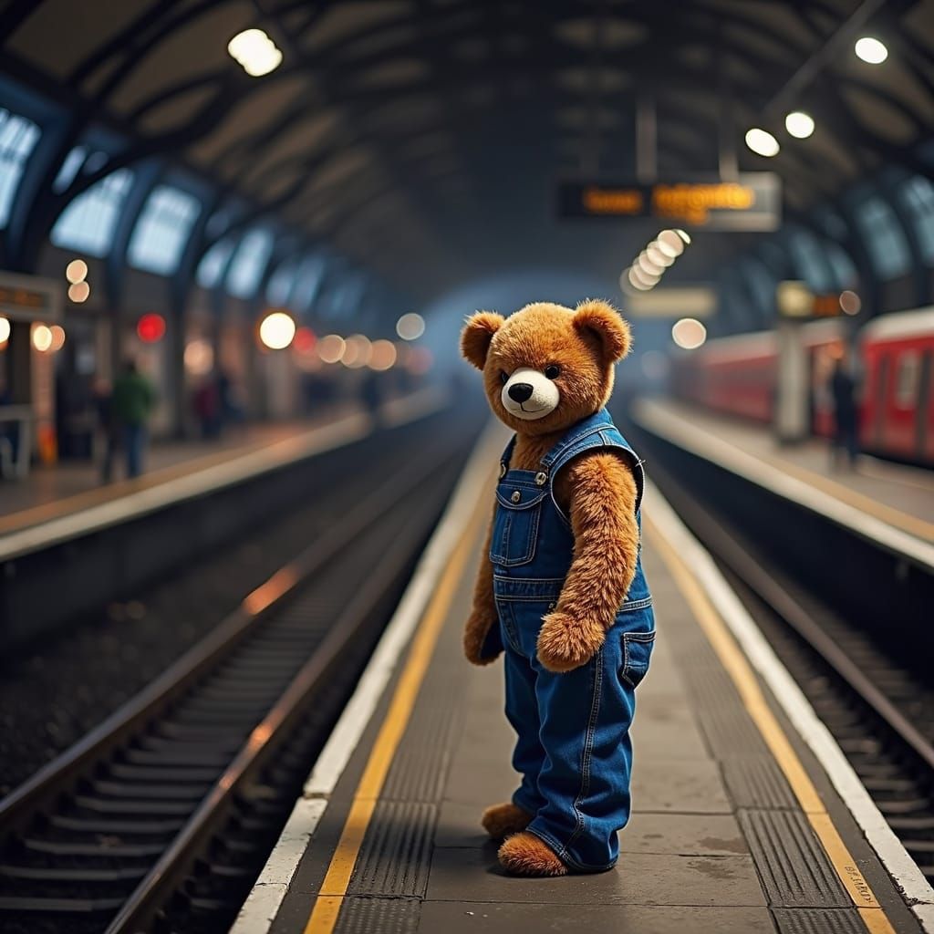 Steampunk Teddy Bear at Victorian Train Station