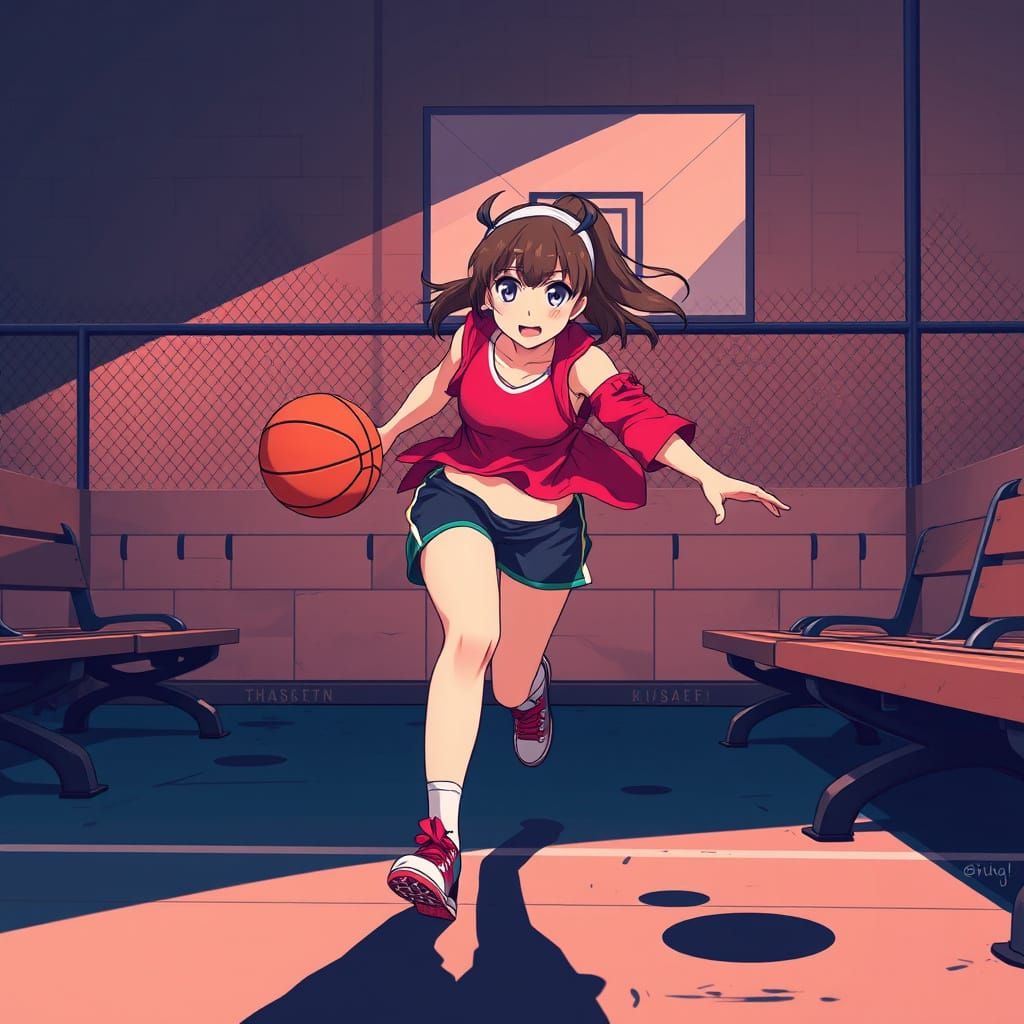Dynamic Manga-Style Athlete Chasing Ball on Court