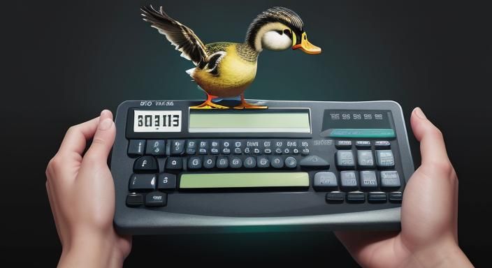 Duck Masterfully Uses Calculator: Hyperrealistic Concept Art