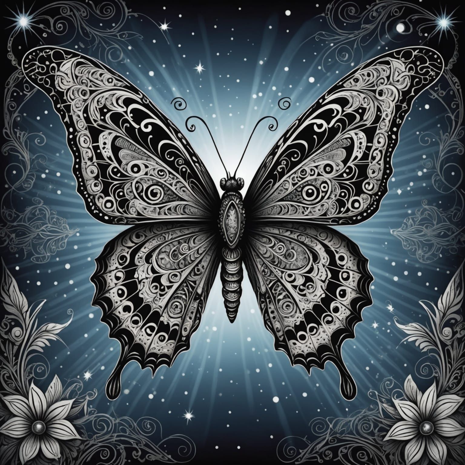 Zentangle Butterfly in Munch's Scream Style