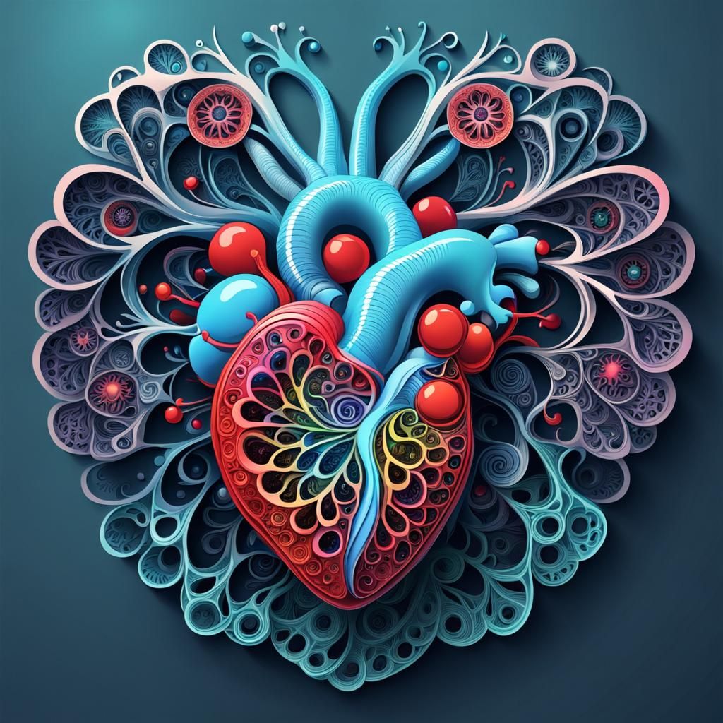 Abstract Fractal Heart Vector with 3D Shading