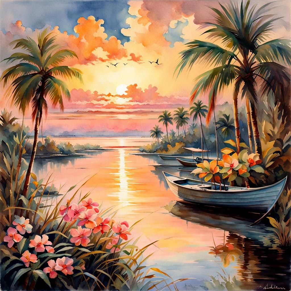 Vintage Florida Nature Postcard in Art Deco Style