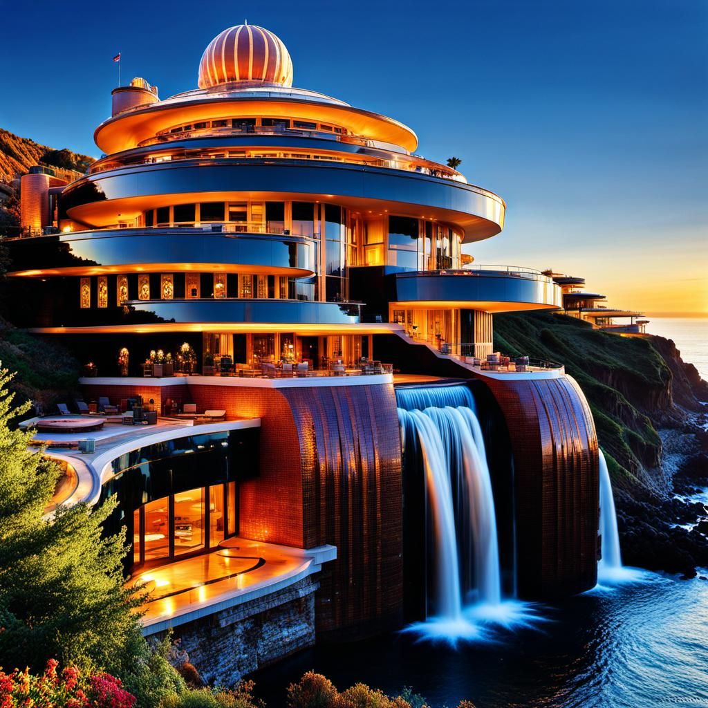 Art Deco Sea Snail Hotel in Liquid Acrylic Style