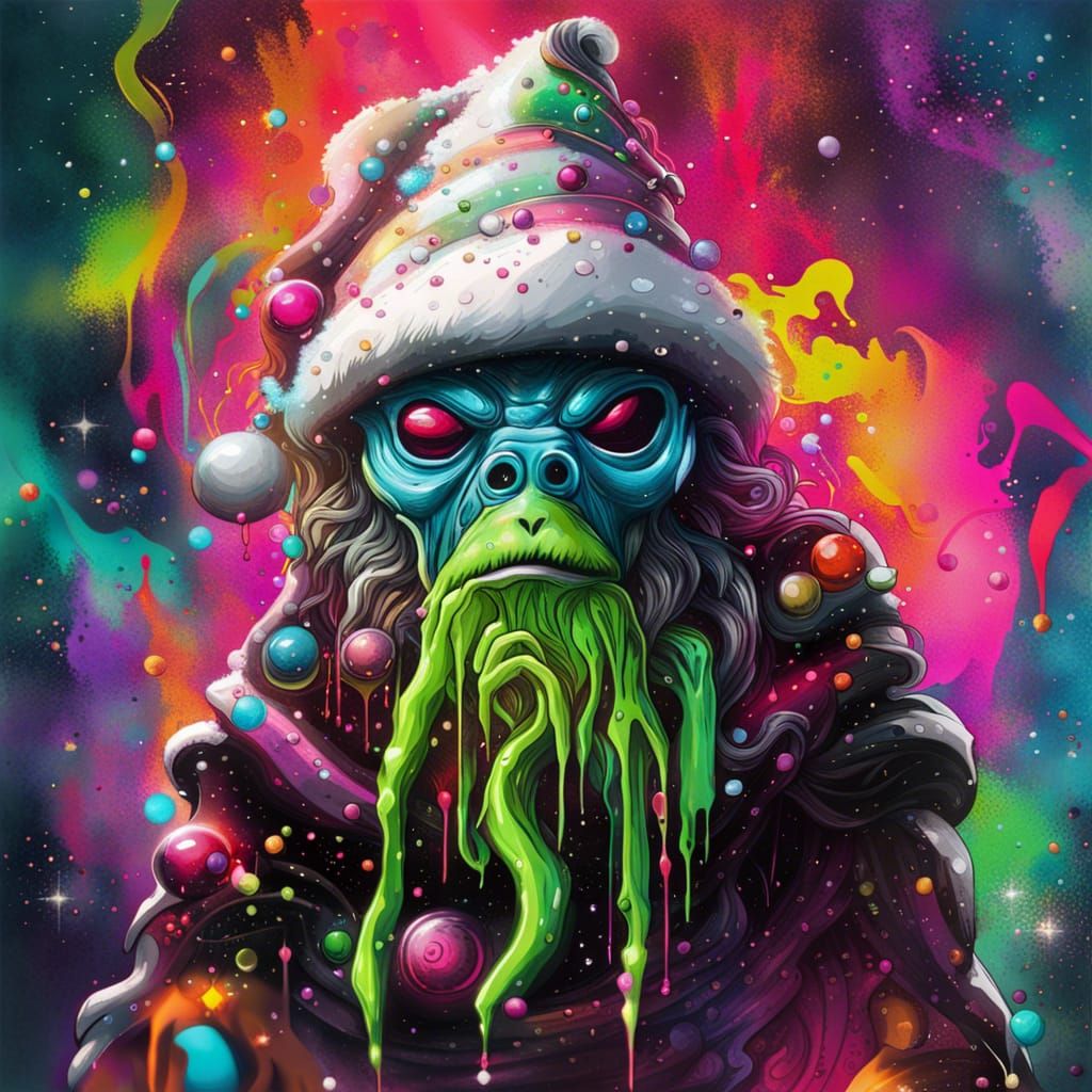 Alien Santa Claus in Graffiti Street Art Style