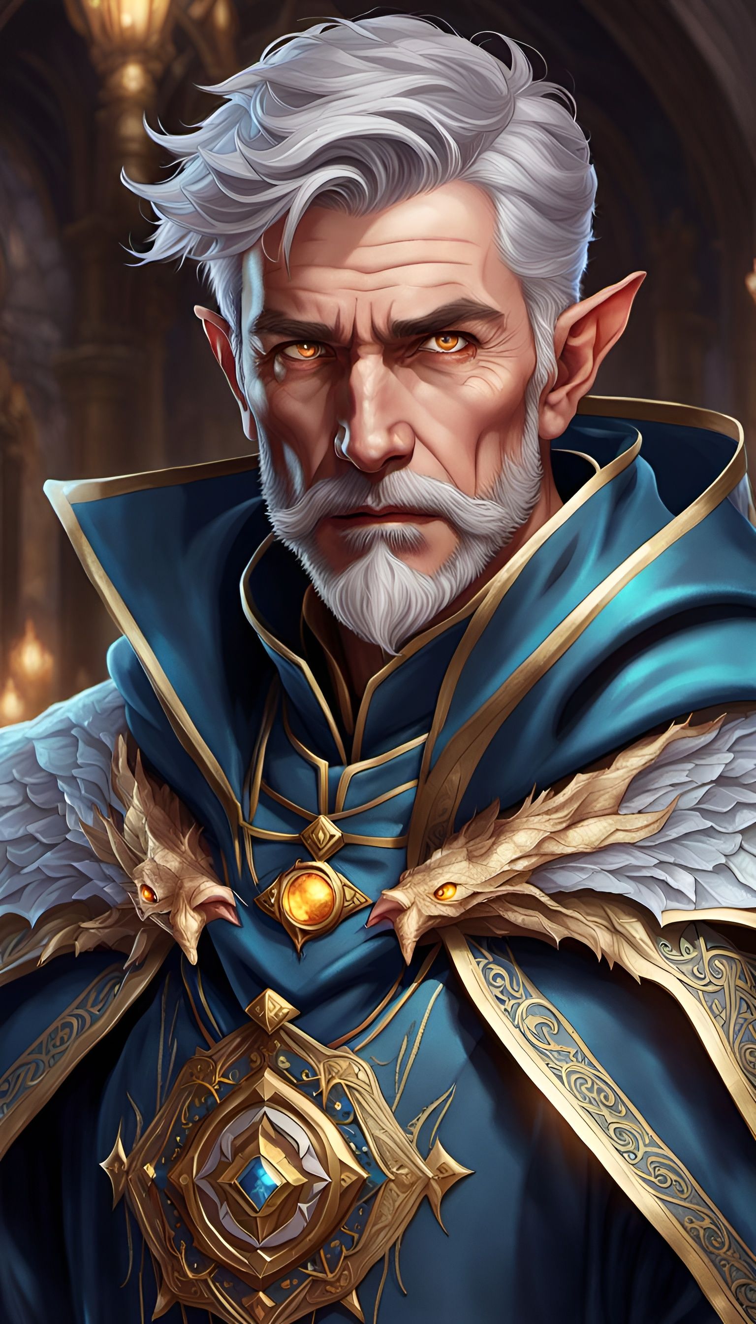 Sorcerer Portrait with Dragon Pets in Art Nouveau Style