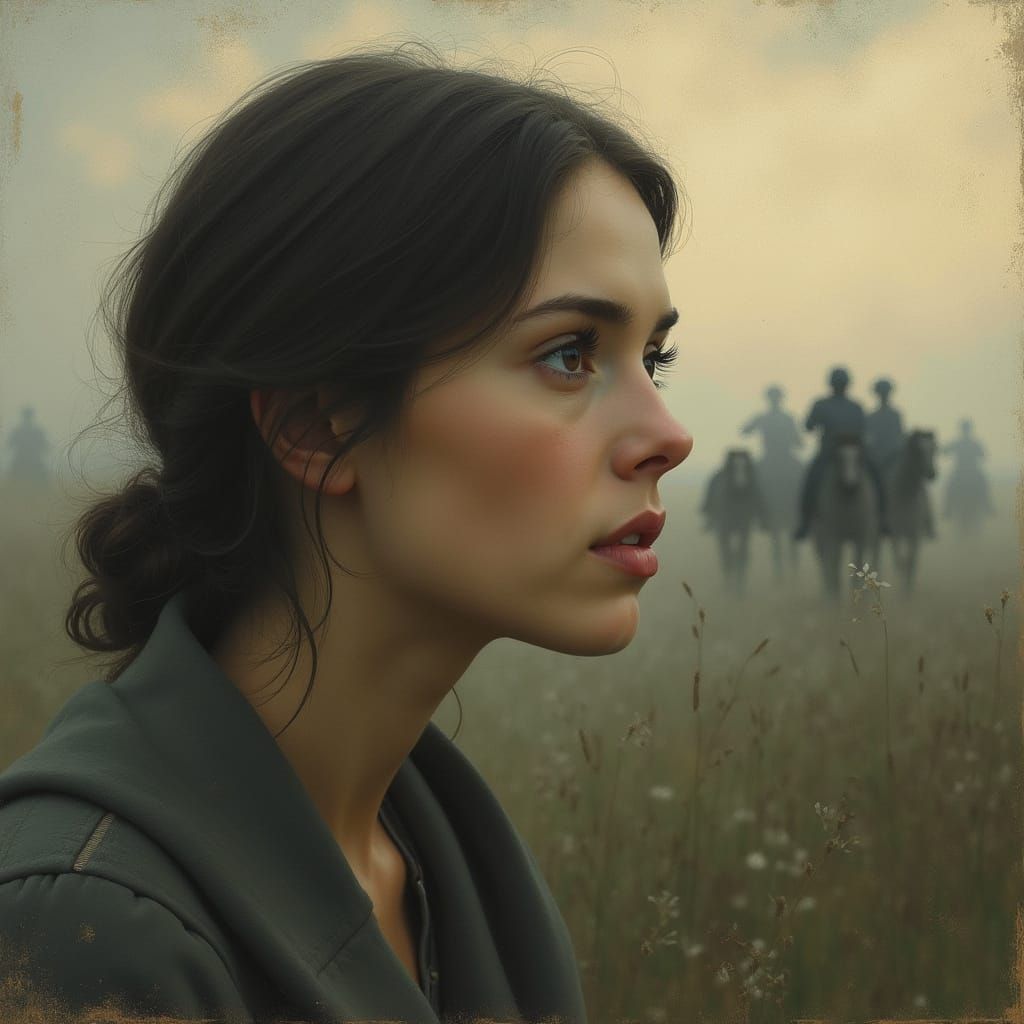 Ethereal Portrait of a Woman Lost in War Dreams